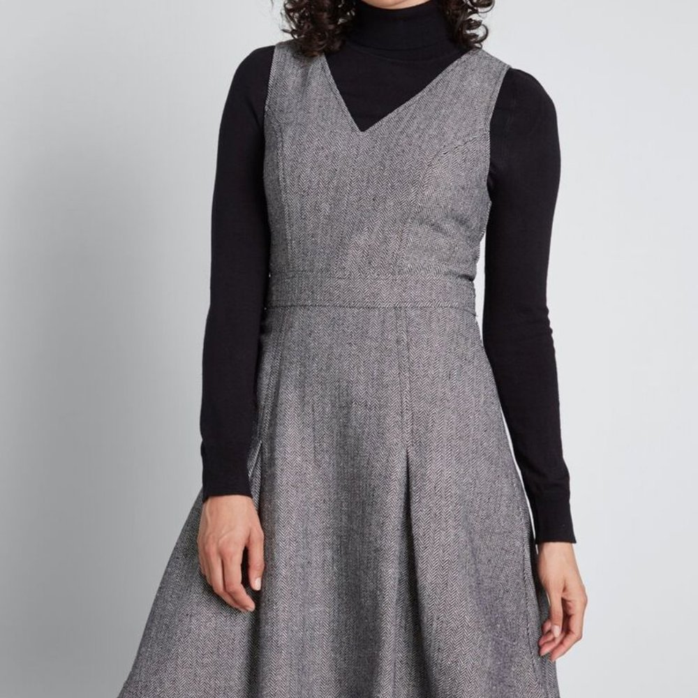 ModCloth Utmost Allure Plaid A-Line Dress Gray 2
